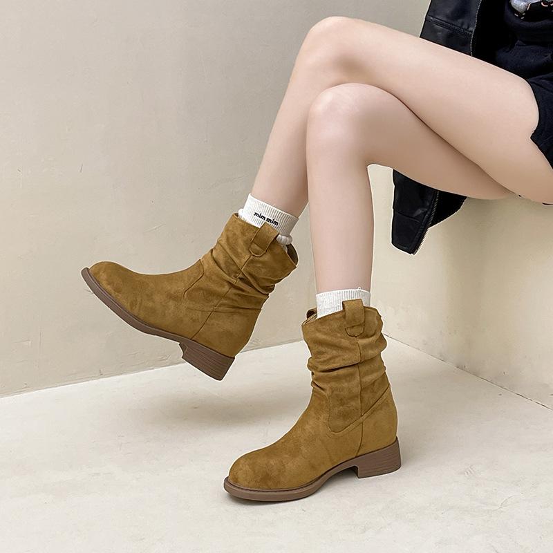 Suede design sense niche thick heel sleeve stack boots women's 2025 autumn and winter fashion retro simple versatile fashion boots