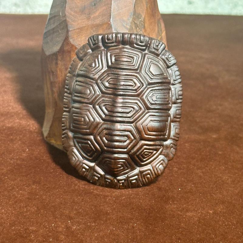 Ebony Wood Carved Turtle Shell Ornament - Cultural Handcrafted Home Decor Piece
