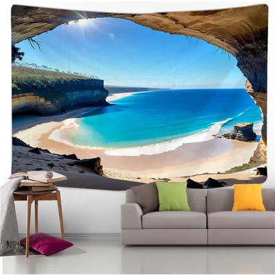 Beach Cave Tapestry, Ocean Cliff Seaside Landscape Wall Art, Suitable for Living Room, Bedroom, Dormitory Decor