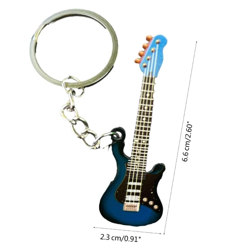 Metal Color Stainless Steel Guitar Car Keychain Small Fresh Novel Round Buckle Accessories Student Bag Pendant Decor
