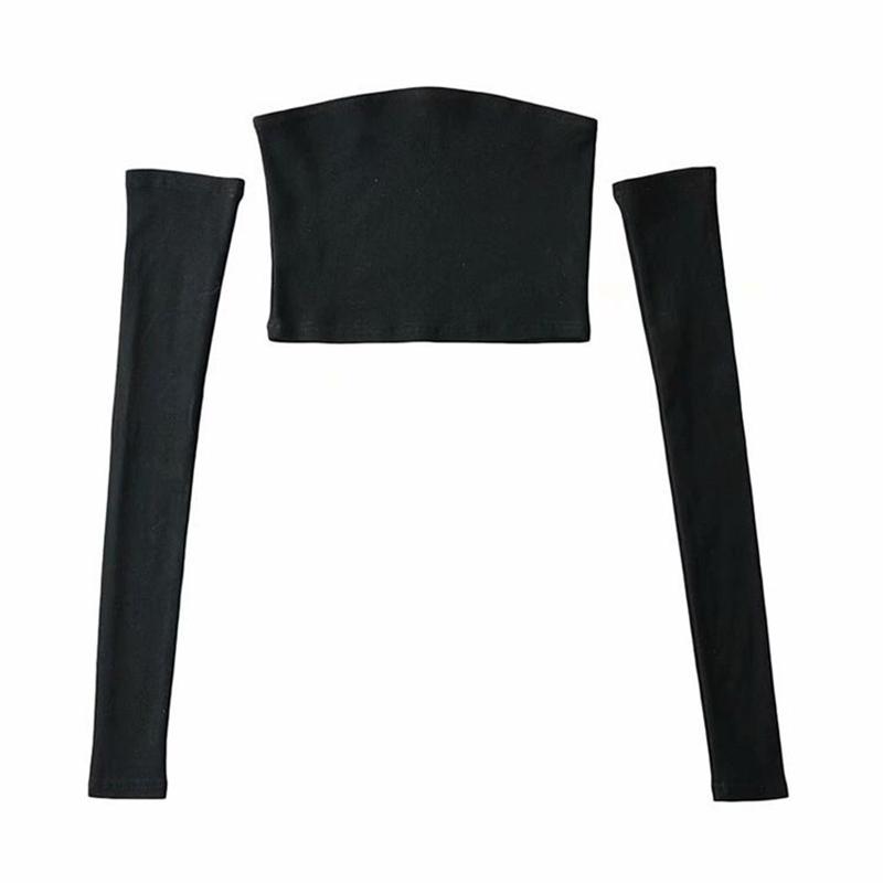 

WTEMPO с открытыми плечами, тонкие вечерние клубные короткие футболки, женские весенне-летние черно-белые повседневные рубашки S