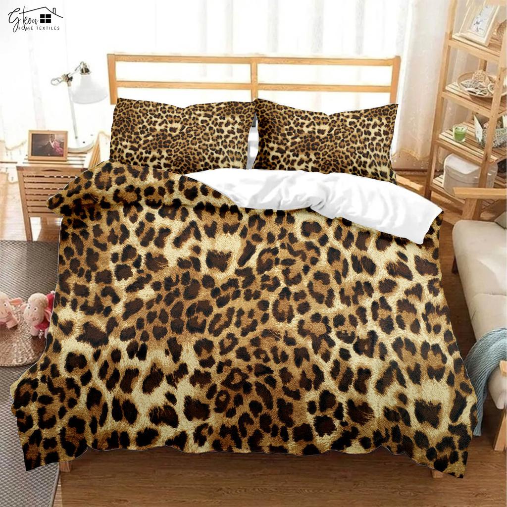 Leopardenmuster Schwarzweiß Kuhmuster Tierfell 3D-Druck Bettbezug Bettwäsche-Set Bettbezug Kissenbezug Dreiteiliges Set