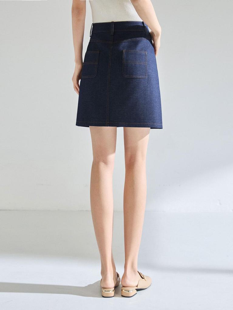Spring Retro Indigo Denim Slimming Jean & Petite Half Skirt Set