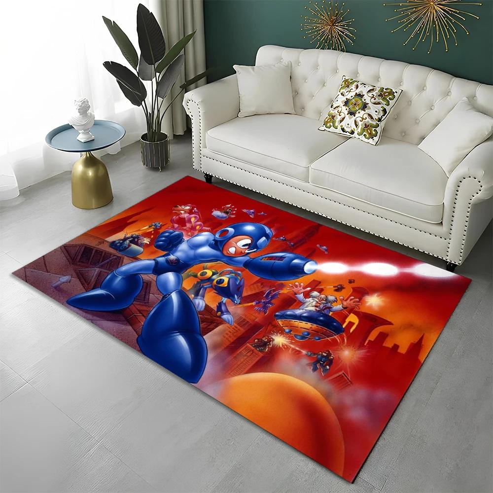 Retro Games Megaman Rockman Cartoon Carpet Rug for Home Living Room Bedroom Sofa Doormat Decor,Child Area Rug Non-slip Floor Mat
