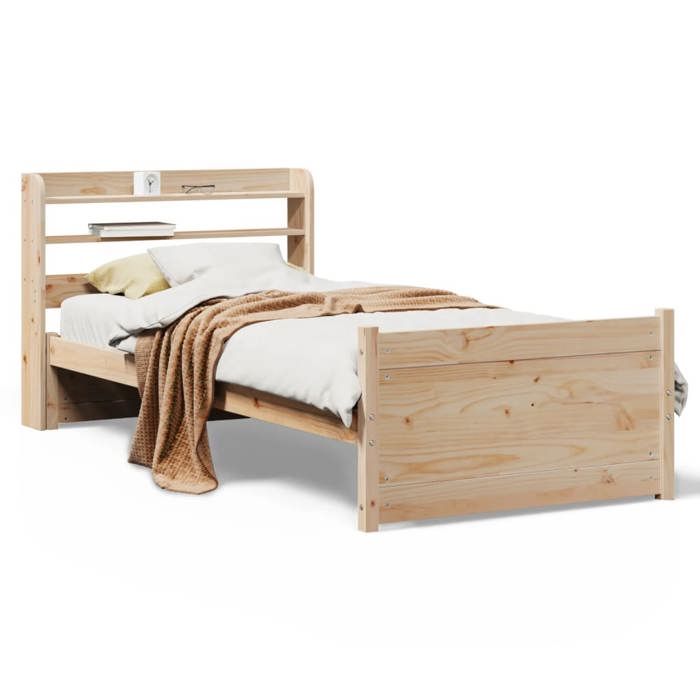 VidaXL Bed Frame with Headboard 90x200 Cm Solid Pine Wood, Bed, Solid Wood Bed Frame, Bedroom Furniture At 3306756