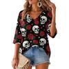 Women's V-Neck Halloween Print Lightweight Top for Spring and Summer