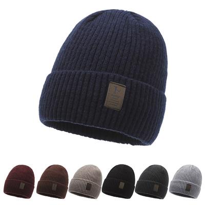 Men's Winter Knitted Hat Velvet Thick Warm Wool Hat Windproof Sleeve Cap for Riding