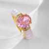 Luo Xi Temple 2024 Ice Flower Cut Ring: S925 Sterling Silver, White Mother-of-Pearl, Padparadscha, High Carbon Diamond, 7x9mm.