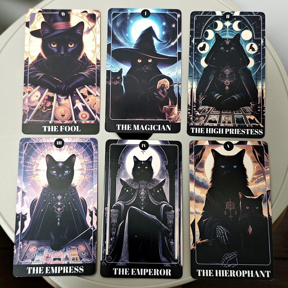 Black Cat Tarot Shadowy Cat Deck Feline Deck 78 Pcs Tarot Cards Based on Rider Waite System for Beginners 10.3*6cm