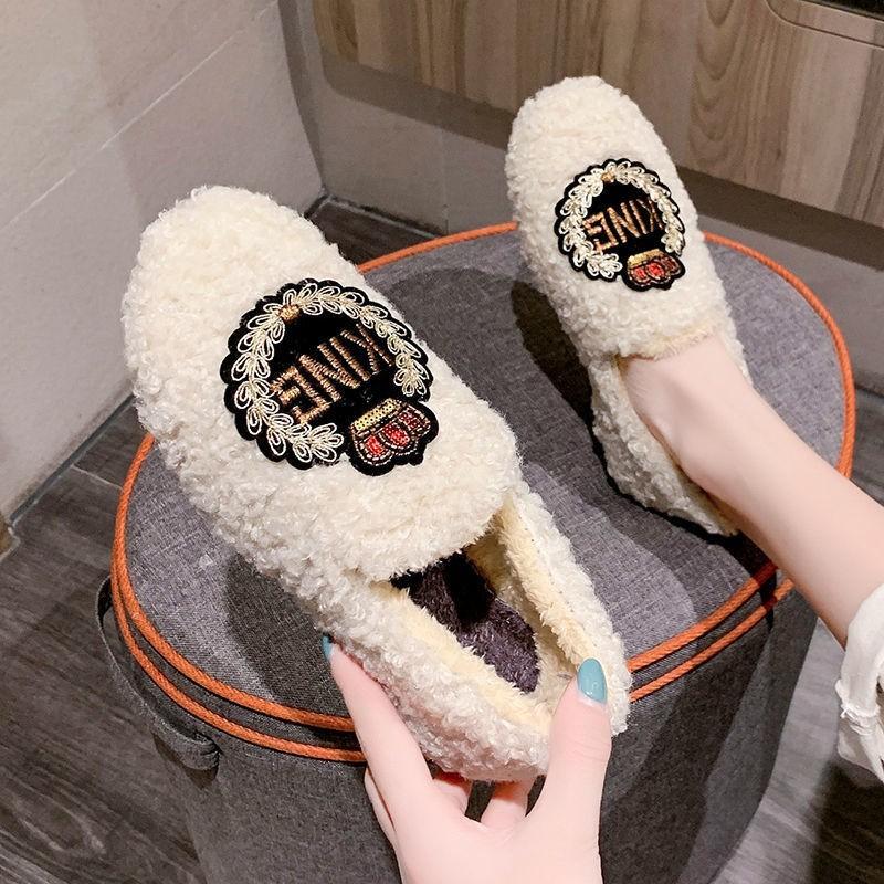 Autumn and winter fluffy shoes women's winter round head cute Doudou shoes warm plush flats pregnant women sweet single shoes women