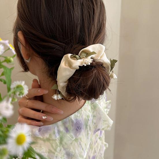 Hair Tie Satin Smooth Elastic Hair Band Flower Tassel Pendant Bowknot Decor Ponytail Bun Half-Tie Hair Rope Hair Accessories