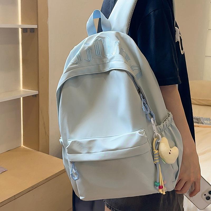 High Value, Small Fresh and Simple Backpack, Solid Color Letter Schoolbag, Junior High School and High School Large-capacity Student Schoolbag