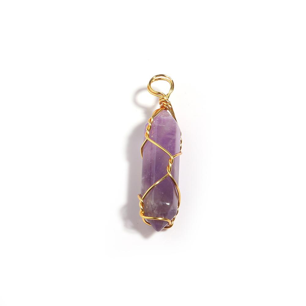 1 Pc Natural Stone Charms 40mm Color Bullet Shaped Handmade Gold Wire Pendants for DIY Necklace Gifts Jewelry Making Accessories