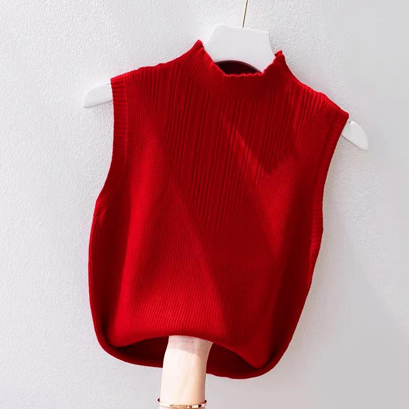 Summer Korean Solid Color Half Turtleneck Sleeveless Casual Knitted Vest For Women