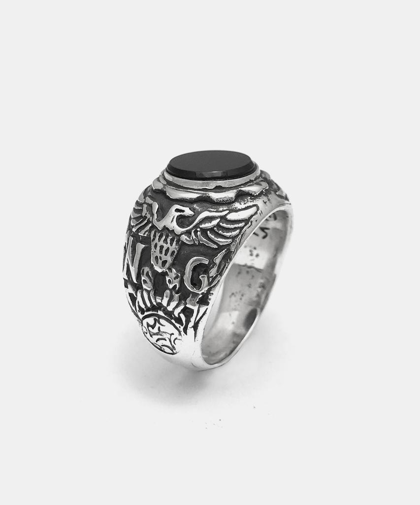 Sheen666 Onyx Eagle Crest Silver Ring (Type B)