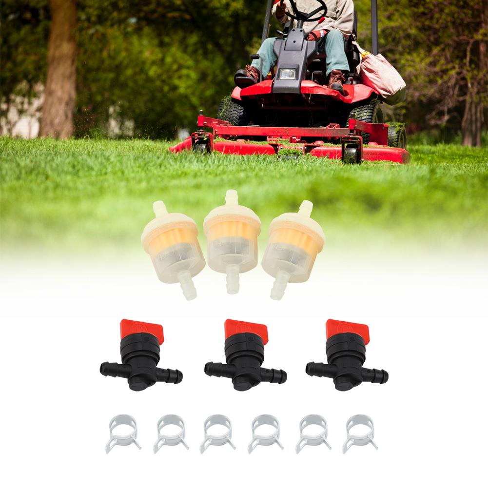 Valvola di arresto, Valvola di arresto carburante con set di fascette filtranti, Installazione facile, per Tosaerba, Decespugliatore da giardino,
