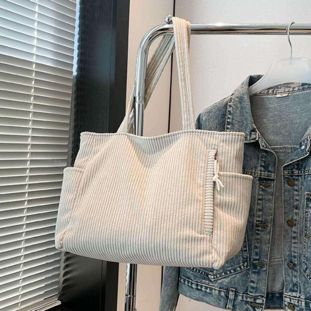 Shoulder Strap Leisure Shoulder Bag Solid Color Women Tote Bag Casual Corduroy Handbag  Female