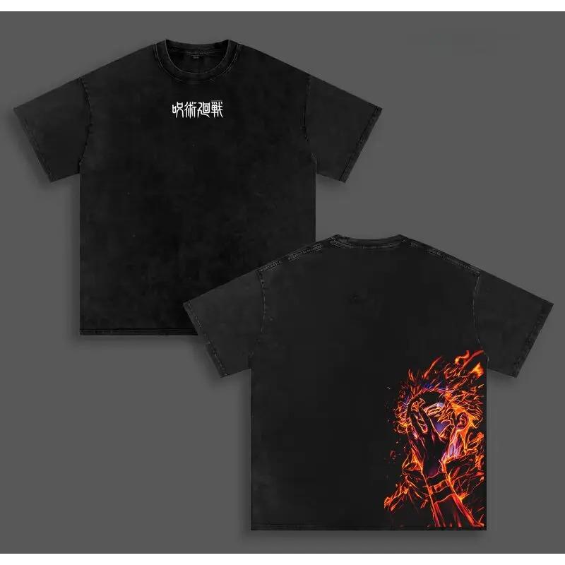 Itadori Yuji Jujutsu Kaisen Anime T-shirt Hip Hop Y2k Washed T Shirt Summer Short Sleeve Cotton Soft Tees Tops Men's Clothing