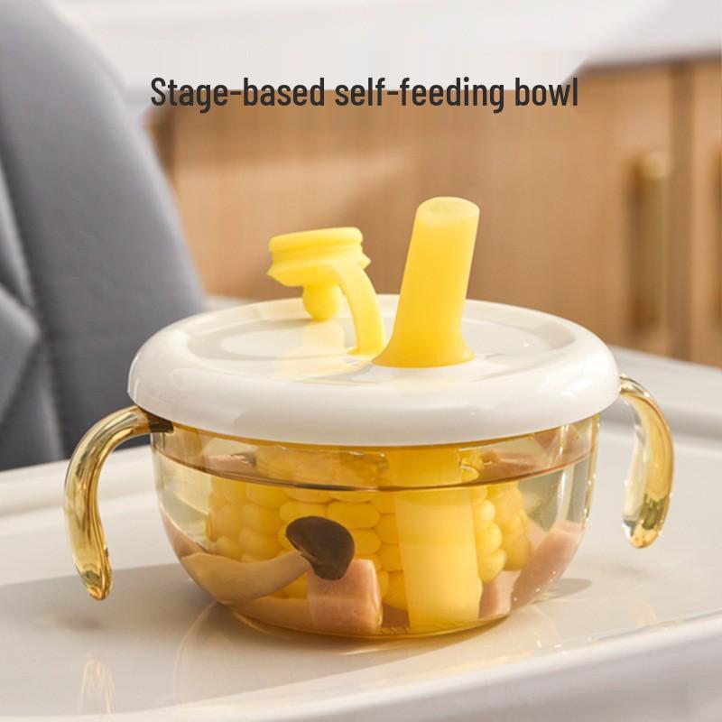 Stainless Steel Insulated Baby Bowl with Lid and Spoon - Double Handle Cartoon Design