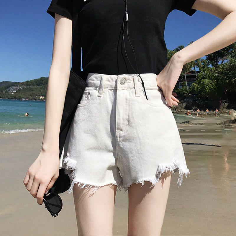 Hyuna Style High-Waist Ripped Denim A-Line Shorts - Women's Versatile Wide-Leg Summer 2020 Edition