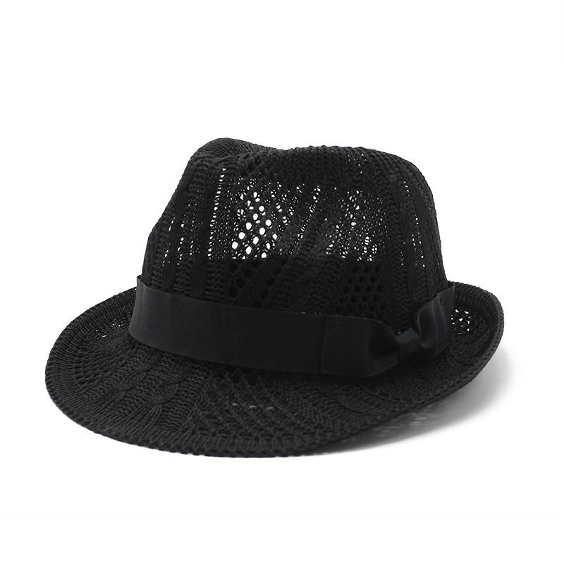 Spring And Summer British Top Hat Knitted Hollow Jazz Top Hat Bow Spice Girl Style Jazz Hat Sun Protection Beach Hat