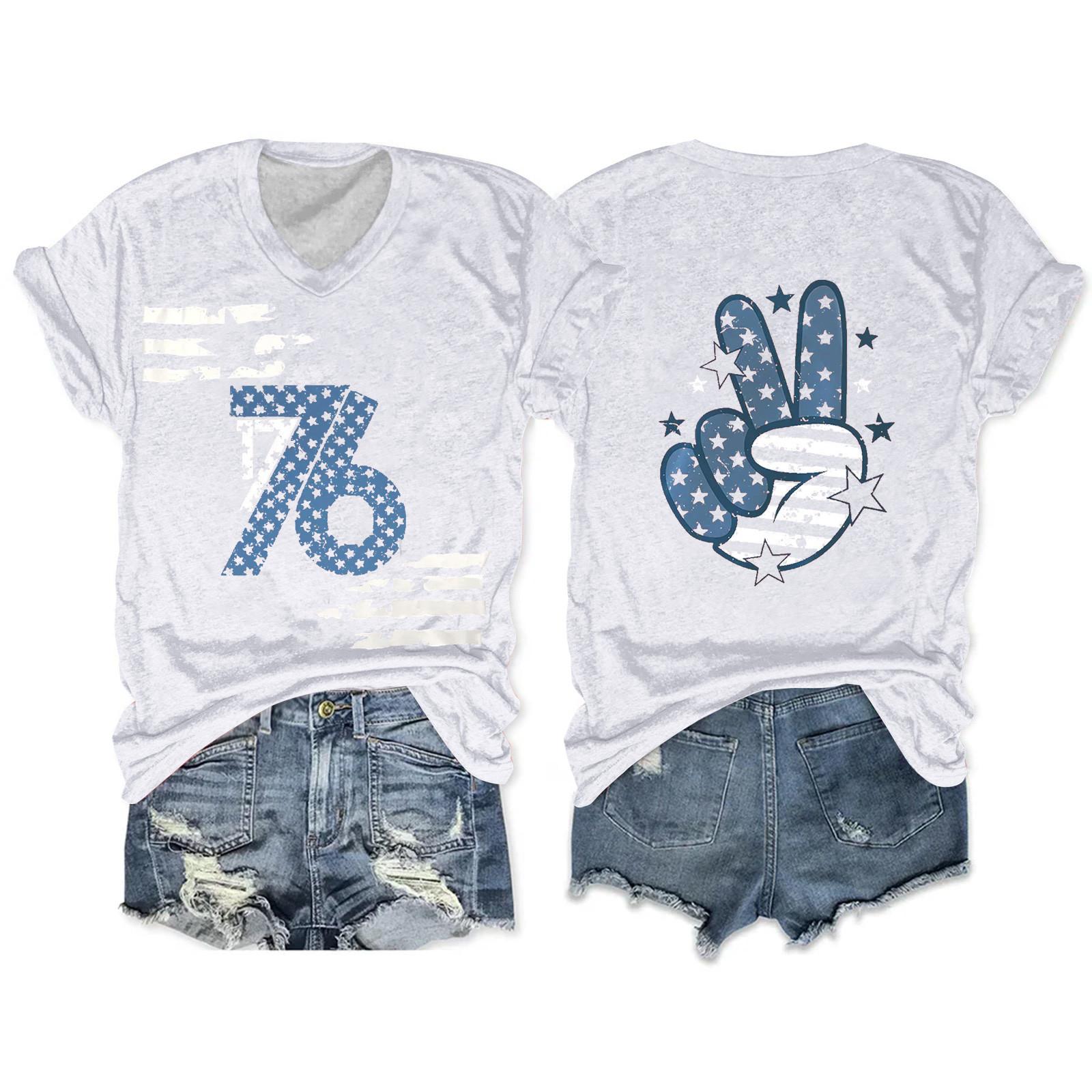 

Женская футболка, повседневный свободный пуловер с v-образным вырезом и короткими рукавами с принтом M