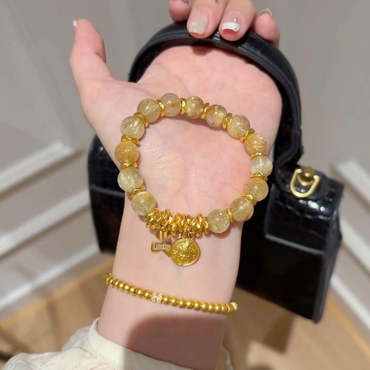 Natural Yellow Rutilated Quartz & Citrine Bracelet - Luxurious Niche Design