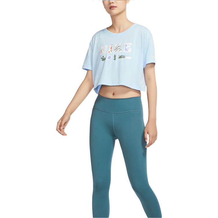 Nike Solid Color Crew Neck Pullover Logo Creative Print Short Sleeve T-Shirt Women T-Shirt Blue DX6159-441