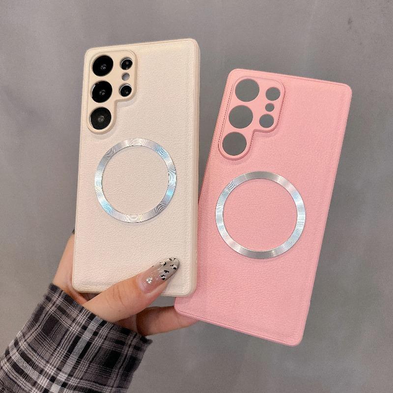 Magnetic Wireless Charging Case For SamSung Galaxy S25 Ultra S24 Plus S23 S22 S21 + PU Leather Shockproof Solid Color Cover