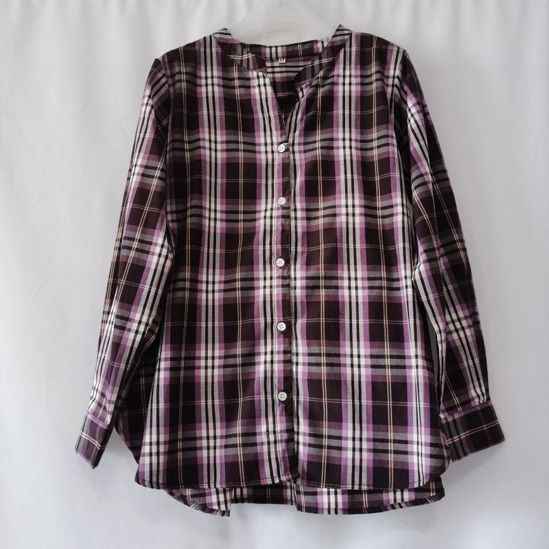 Export Daily Order Tail Goods V Neck Long Sleeves Gingham Shirt Women's Loose Leisure All-Matching Autumn New Literary Style