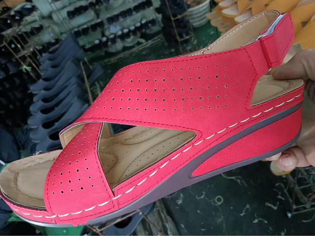 Plus Size Women's Summer Wedge Sandals - Breathable, Velcro Strap, Thick Sole, Hollow Design