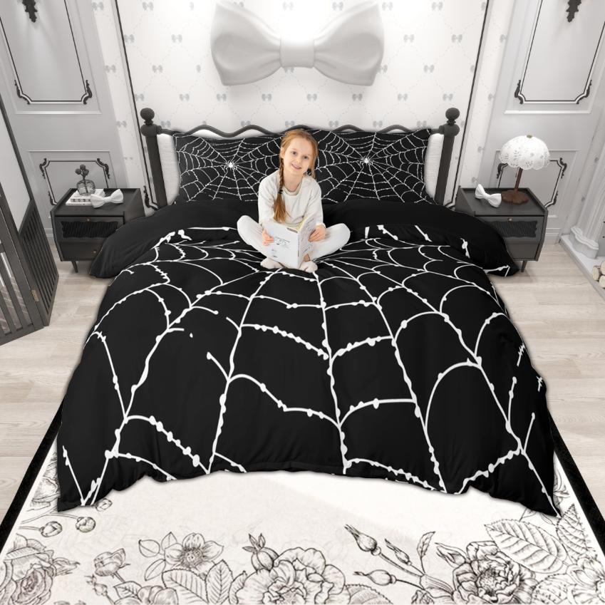 Homewish Spider Web Duvet Cover Set, Happy Halloween Theme Bedding Set, Reversible Comfoter Cover Set