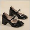 Vintage Patent Leather Mary Jane Shoes Women's Pump 2026 Spring Woman Bowcknot New Coarse Heel Club High Heels Shoes