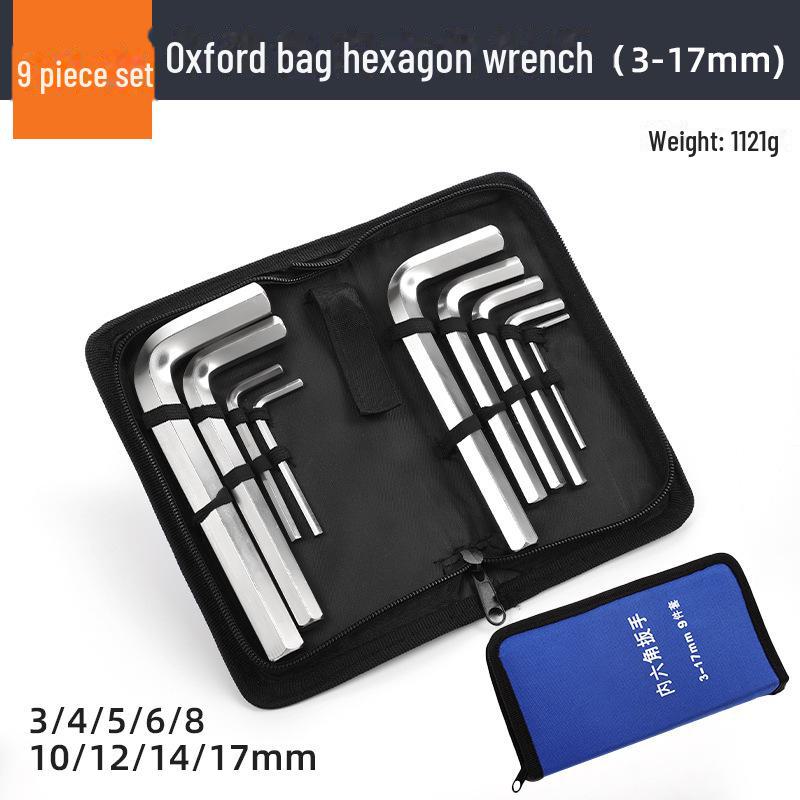 Leather Bag Hexagon Wrench Set: 3, 12, 14, 17, 19mm Flat Head CR-V with Oxford Canvas Bag