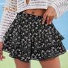 Women Cake Skirt High Waisted Double-Layered Ruffle Bohemian Mini Skirt with Elastic Waistband Lace Hem Skirt