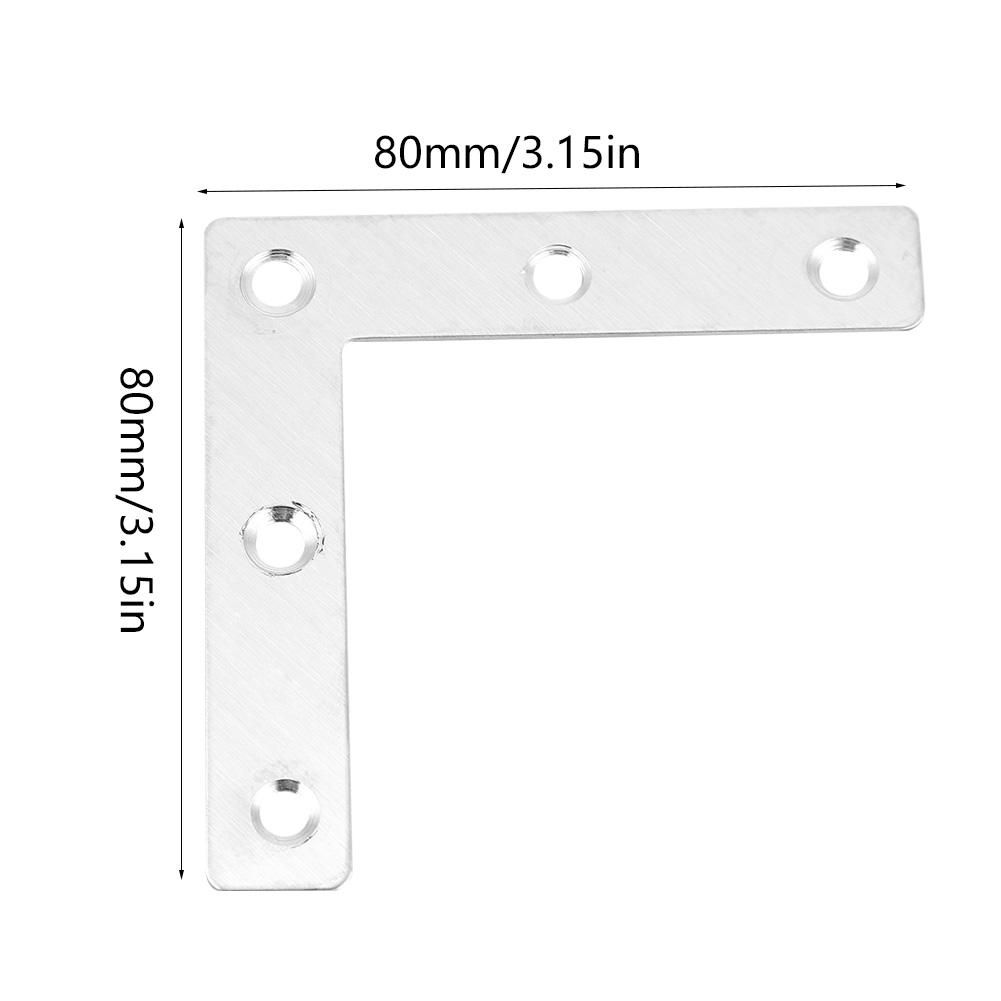 50pcs Stainless Steel L Shaped Corner Plate Connector Furniture Fittings Connectors (80mm)