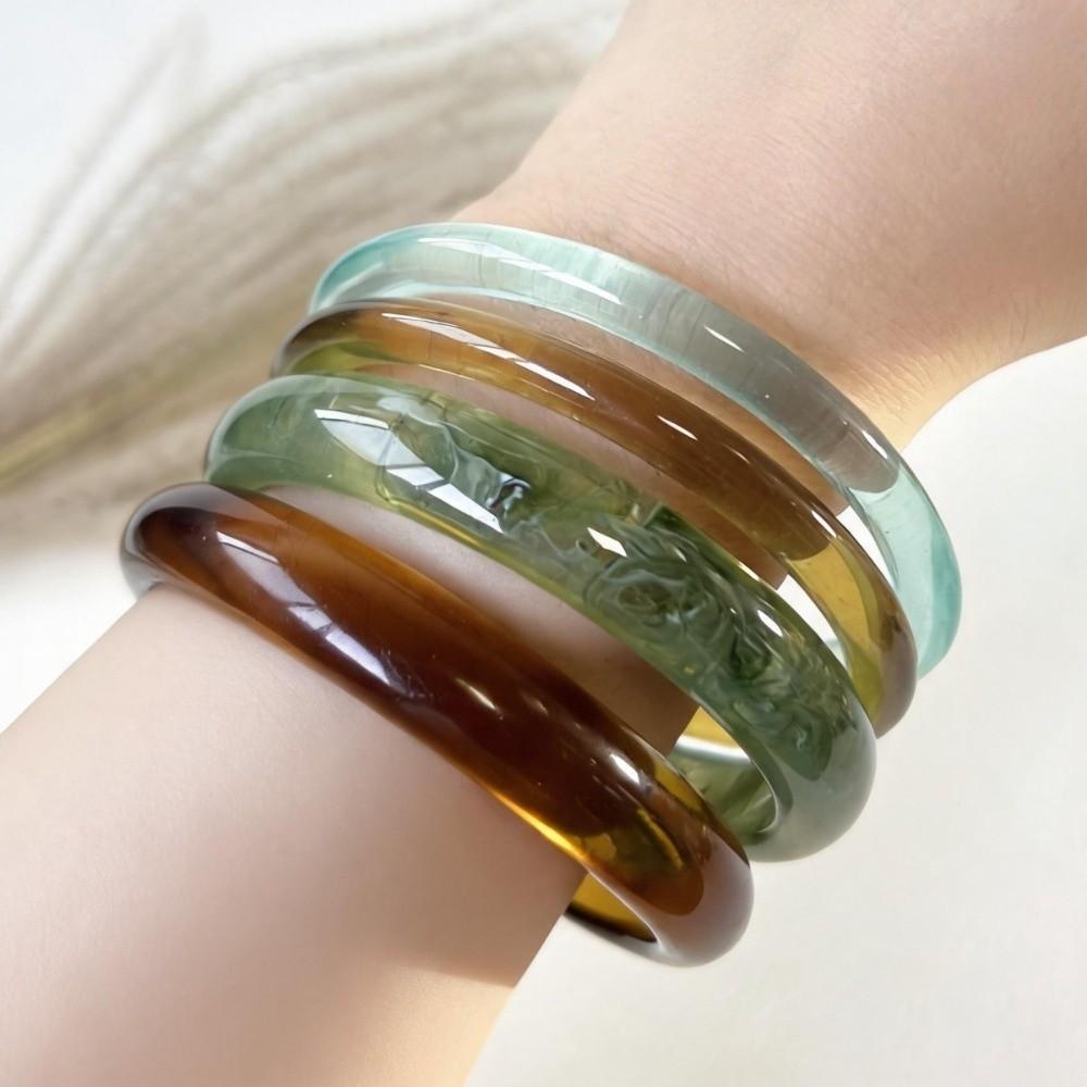 3/4 Pcs Multicolor Round Bangles Smudged Cuff Bracelet Set Vintage Thin Resin Bracelet Set  Gifts