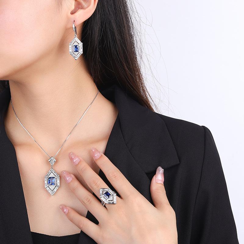 Jewelry Copper Bottom Gold-Plated Simulation Royal Sapphire Temperament Set Main Stone 8 * 10-6 * 8