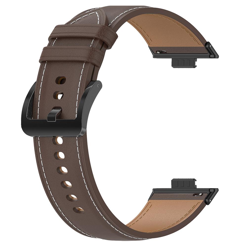 

For Huawei Watch Fit 3 Watch Strap Genuine Cow Leather Adjustable Wrist Band Grey