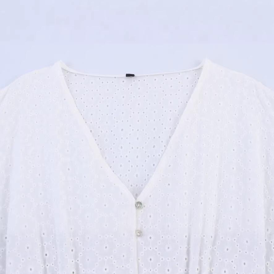 European American Women's V-neck Embroidered Mini Dress - Fashionable & Trendy