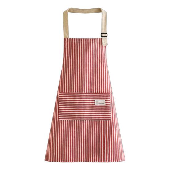Adjustable Bib Apron with Large Patch Pocket Cotton Linen Stripe Cooking Apron Breathable Oil-Resistant Kitchen Apron for Men