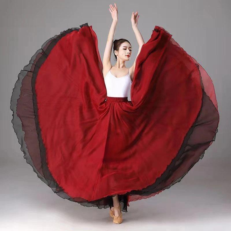 Classical Dance Skirt 720 Degree Double Layer Tencel Flowing Large Skirt Training Clothes Performance Clothing Gauze Skirt