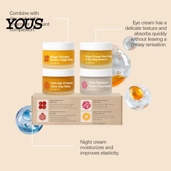 Simple Skincare Routine 4Pcs Day Night Moisturizer Set, Face & Eye Cream for Hydration, Anti-Aging Daily with Repair, Skin Barrier Care Morning