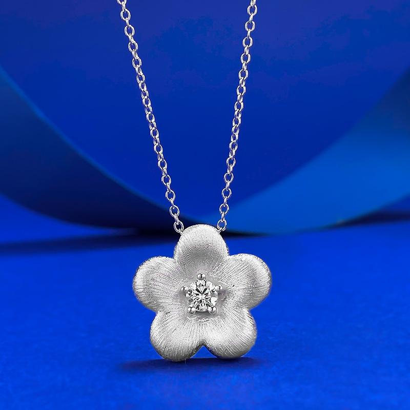 New S925 Silver Brushed Small Gold Flower Shaped Pendant Necklace Chinese Wedding Jewelry