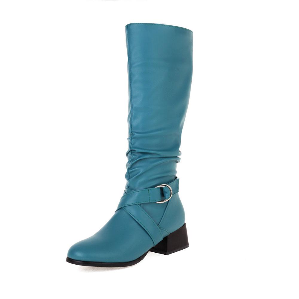 Fashion 2025 White Female Zip Leather Knee High Boots Women Buckle Long Knight Boots Female Combat Boots Ladies Low Heels Shoes Yellow