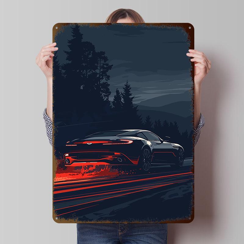 Sports Car Martin on a Night Drive Metal Poster Customized Wall Art Retro Vintage Tinplate Signs for Man Cave Decoration Gaming