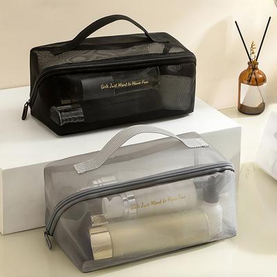 Large Mesh Makeup Bag Foldable Transparent Women Cosmetics Separate Wash Bag Underwear Organization Storage Bag Travel