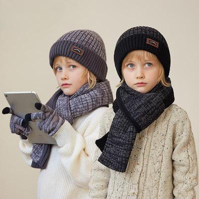 Czapka dziecięca szalik rękawiczki trzyczęściowa zimowa chłopięca na zewnątrz ciepła polarowa dzianinowa wełniana czapka