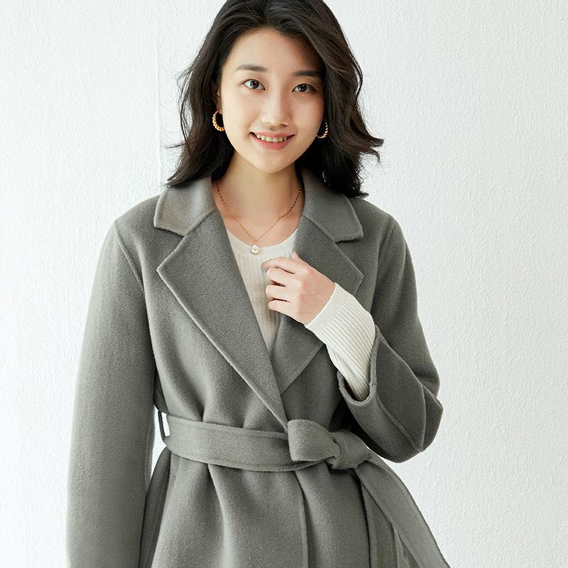 High-End Autumn & Winter Double-Sided Wool Coat: 100% Pure Wool, Tie-Waist, Slimming Mid-Length Outerwear for Women