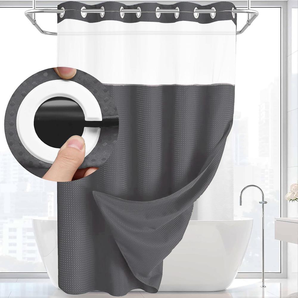 With Snap In Liner Hookless Shower Curtain Removable Shower Cover  Bathroom